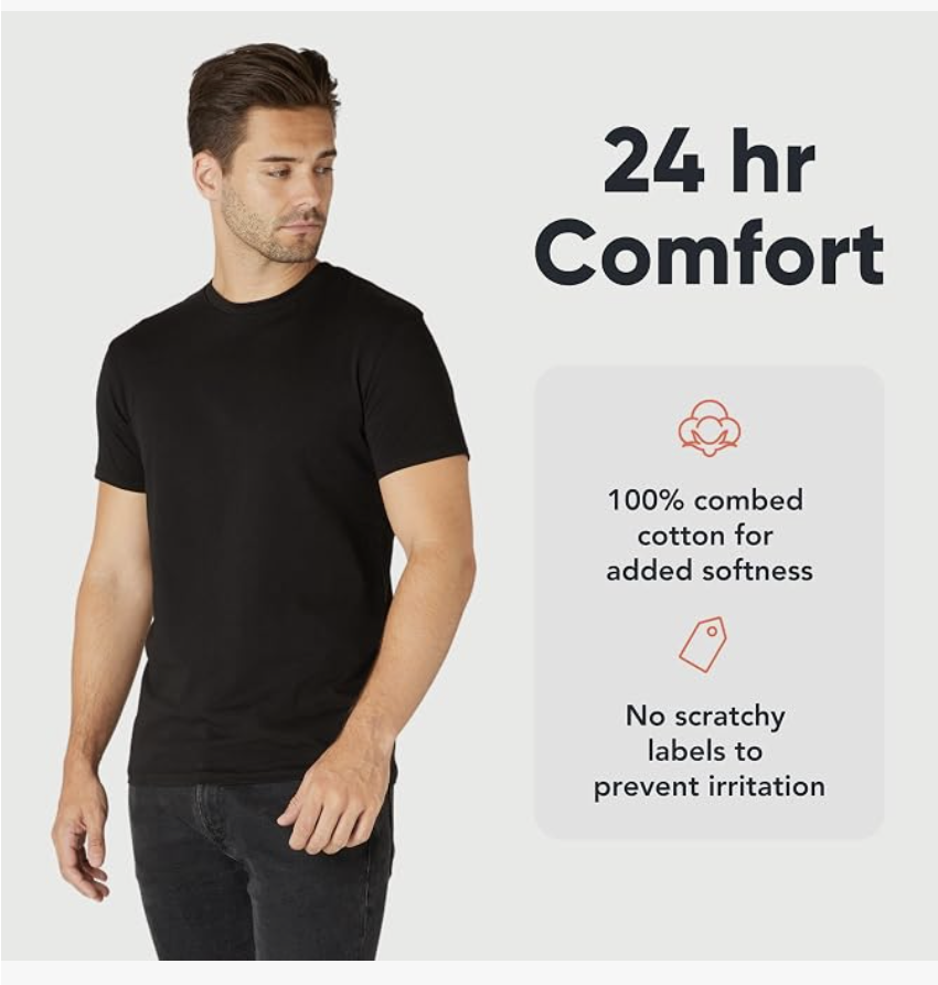 Man wearing the black basic t-shirt with a relaxed everyday fit